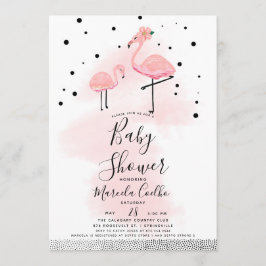 Elegant modern Baby shower zwart-wit en roze flami Kaart