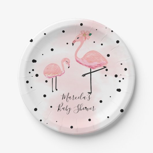 Elegant modern Baby shower zwart-wit en roze flami Papieren Bordje (Voorkant)