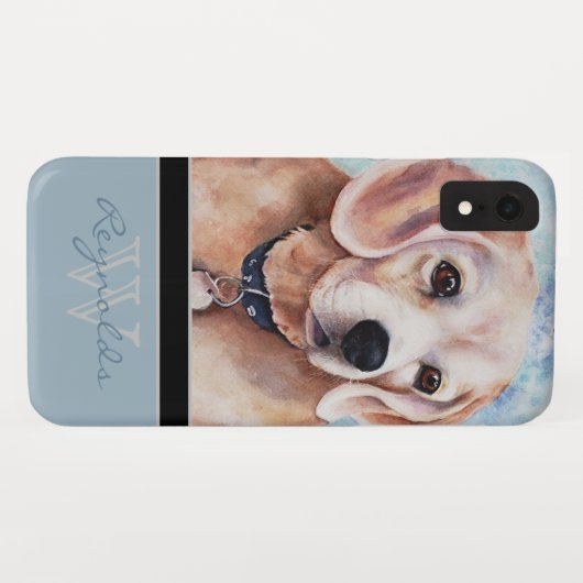 Elegant Modern Beagle met Monogram Naam Case-Mate iPhone Case (Achterkant (horizontaal))