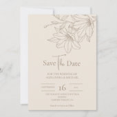 Elegant Modern Beige Lineart Bloemenbruiloft Save The Date (Voorkant)