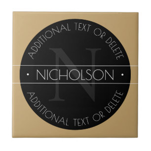 Elegant modern bewerkbaar monogram zwart wit goud tegeltje