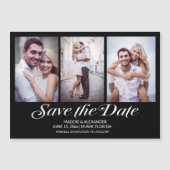 Elegant Modern Black 3 Photo Wedding Save the Date Magnetische Uitnodiging (Voorkant)
