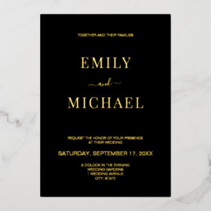 Elegant Modern Black and Gold Wedding Folie Uitnodiging