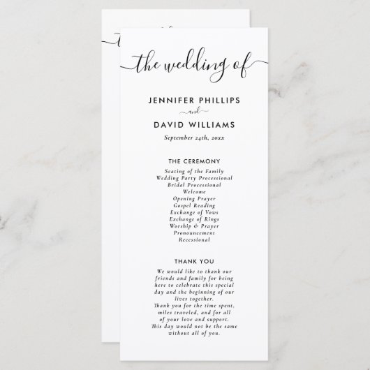 Elegant Modern Black and White Wedding Programma (Voorkant / Achterkant)