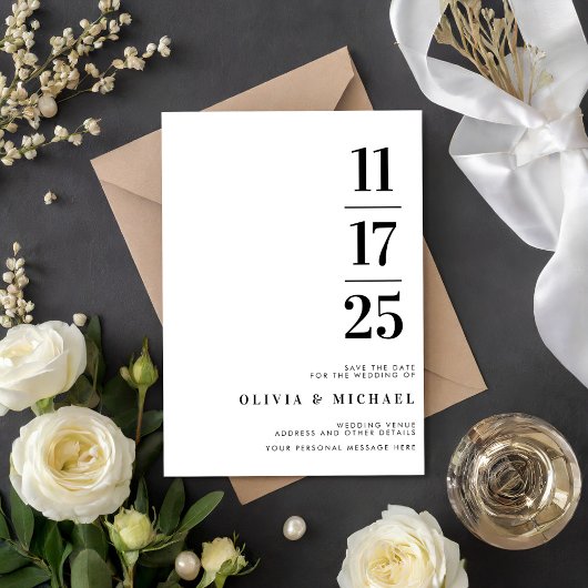 Elegant Modern Black and White Wedding Save The Date