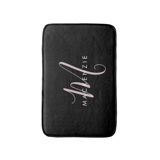 Elegant Modern Black Blush Pink Script Monogram Badmat (Voorkant Verticaal)