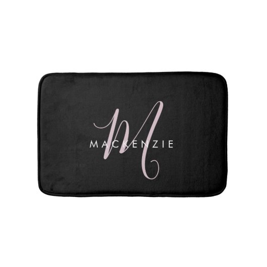Elegant Modern Black Blush Pink Script Monogram Badmat (Voorkant)