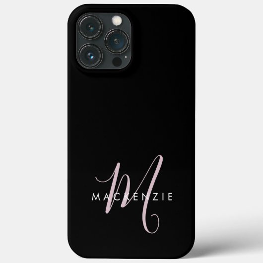 Elegant Modern Black Blush Pink Script Monogram Case-Mate iPhone Case (Achterkant)