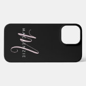 Elegant Modern Black Blush Pink Script Monogram iPhone Hoesje (Achterkant horizontaal)