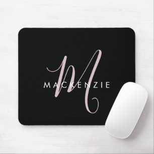 Elegant Modern Black Blush Pink Script Monogram Muismat