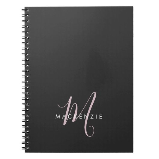 Elegant Modern Black Blush Pink Script Monogram Notitieboek (Voorkant)