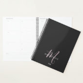 Elegant Modern Black Blush Pink Script Monogram Planner (Display)