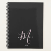 Elegant Modern Black Blush Pink Script Monogram Planner (Voorkant)