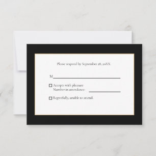 Elegant Modern Black en Gold RSVP Kaartje