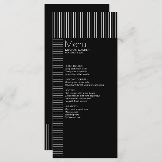 Elegant Modern Black en White Pinstripes Menu (Voorkant / Achterkant)