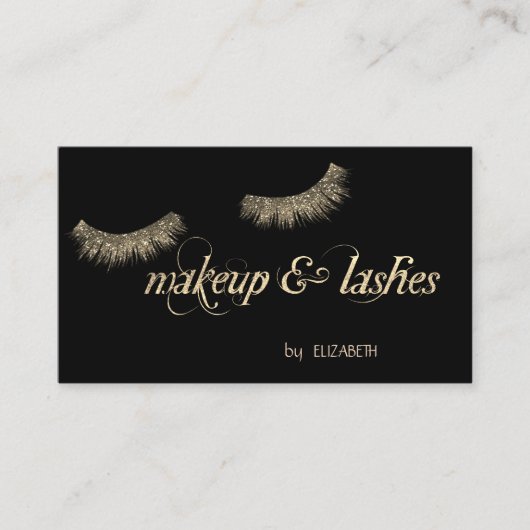 Elegant Modern Black, Glitter Lashes, Makeup Visitekaartje (Voorkant)