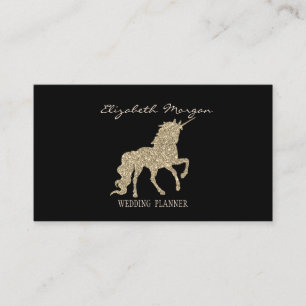 Elegant Modern Black, Gold Glitter Unicorn Visitekaartje