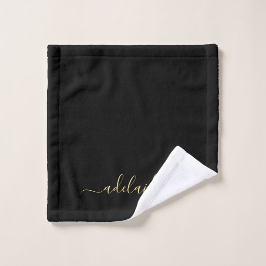 Elegant Modern Black Gold Monogram Name Scrip Bad Handdoek (Wasdoekje)
