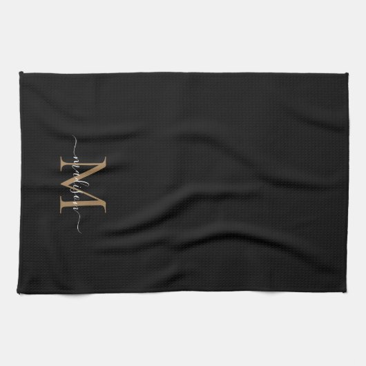 Elegant Modern Black Gold Monogram Script Name Theedoek (Horizontaal)