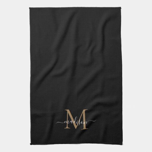 Elegant Modern Black Gold Monogram Script Name Theedoek (Verticaal)