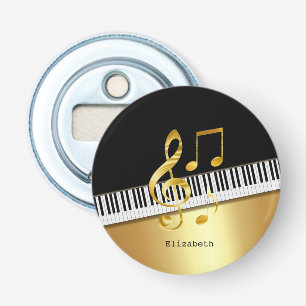 Elegant Modern Black Gold Muzieknoten, Piano Keys Button Flesopener