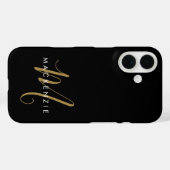 Elegant Modern Black Gold Script Monogram Case-Mate iPhone Case (Achterkant (horizontaal))