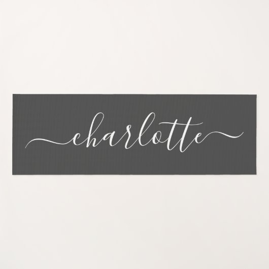 Elegant Modern Black Script Calligraphy Name Chic Yogamat (Voorkant (horizontaal))