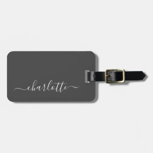 Elegant Modern Black Script Name Personated Bagagelabel