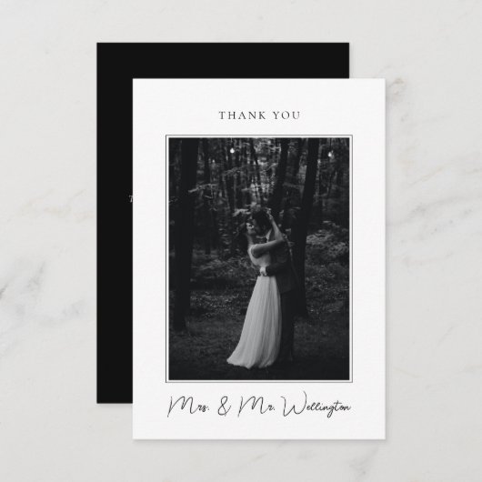 Elegant modern Black Signature Script Weddenschap Bedankkaart (Voorkant / Achterkant)