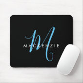 Elegant modern Black Sky Blue Script Monogram Muismat (Met muis)