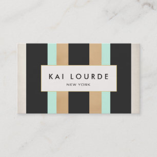Elegant Modern Black Turquoise Stripes Designer Visitekaartje