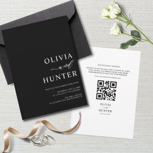 Elegant Modern Black Wedding All-in-one Kaart