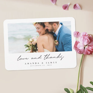 Elegant Modern Black White Border Photo Wedding Bedankkaart