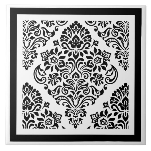 Elegant Modern Black White Damask Pattern Trendy Tegeltje (Voorkant)