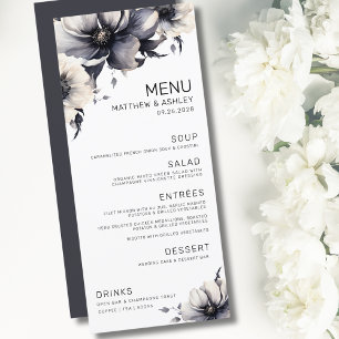 Elegant Modern Black White Floral Wedding Menu
