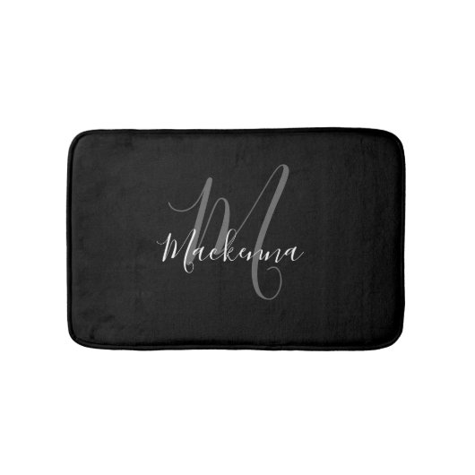 Elegant Modern Black White Monogram Script Name Badmat (Voorkant)