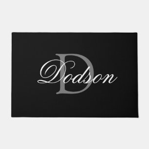 Elegant Modern Black White Script Monogram Familie Deurmat