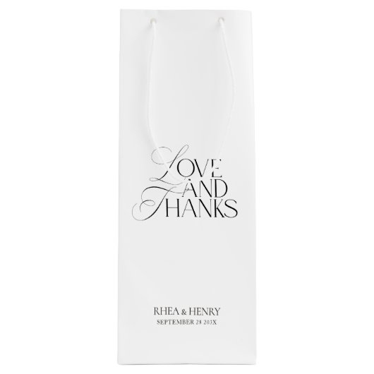 Elegant Modern Black & White Wedding Welcome Wijn Cadeautas (Voorkant)