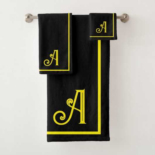 Elegant Modern black &yellow Monogram   Bad Handdoek (Insitu)