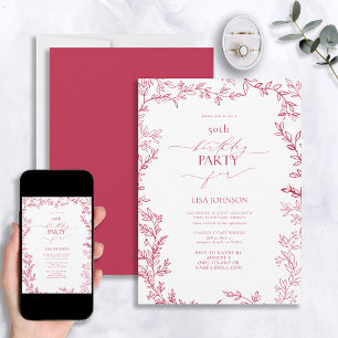 Elegant Modern Blad Levendige Magenta 50ste Verjaa Kaart