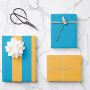 Elegant, modern blauw en geel cadeauverpakkings pa inpakpapier vel