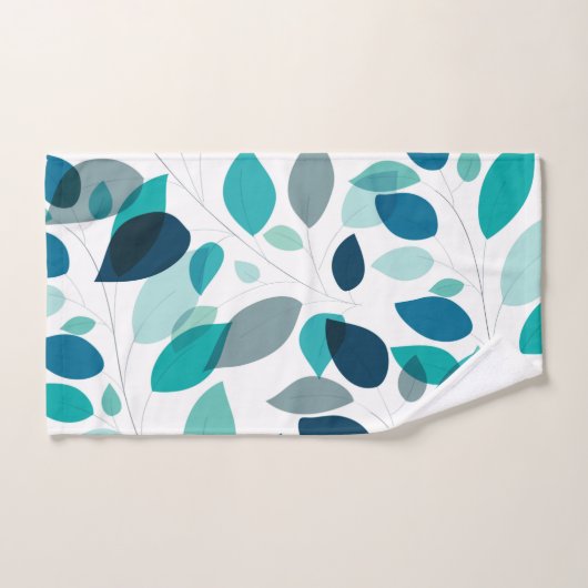Elegant modern blauw en groen blad patroon | bad handdoek (Handdoek)