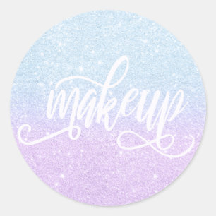 Elegant modern blauw en paarse glitter make-up ronde sticker