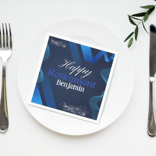 Elegant Modern Blauw en Wit Gelukkig Pensioen Servet