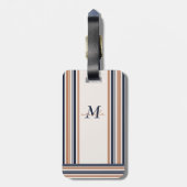 Elegant Modern Blauw Goud Wit Strepen Monogram Bagagelabel (Achterkant verticaal)