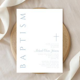 Elegant Modern Blauw Script Cross Boy Doop Kaart