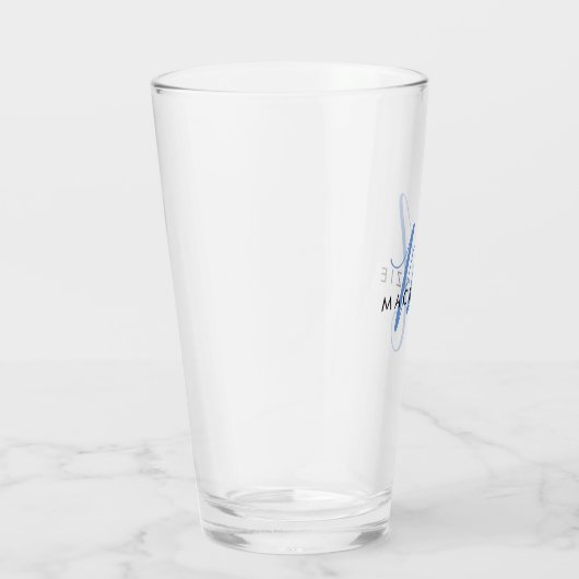 Elegant modern blauw Script-monogram Glas (Rechts)