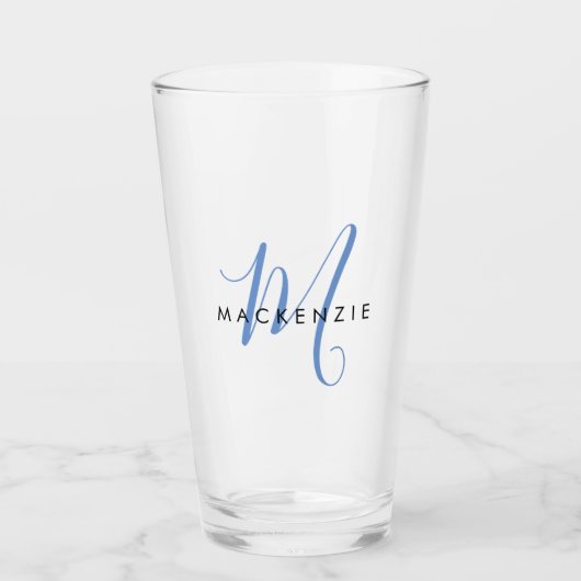 Elegant modern blauw Script-monogram Glas (Voorkant)