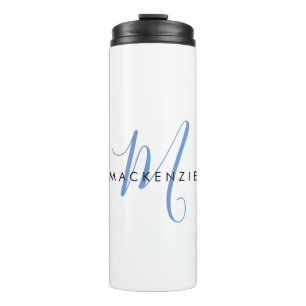 Elegant modern blauw Script-monogram Thermosbeker