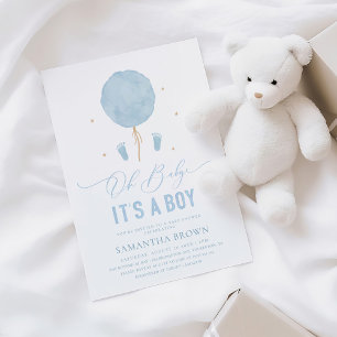 Elegant Modern Blue Boy Baby shower Kaart